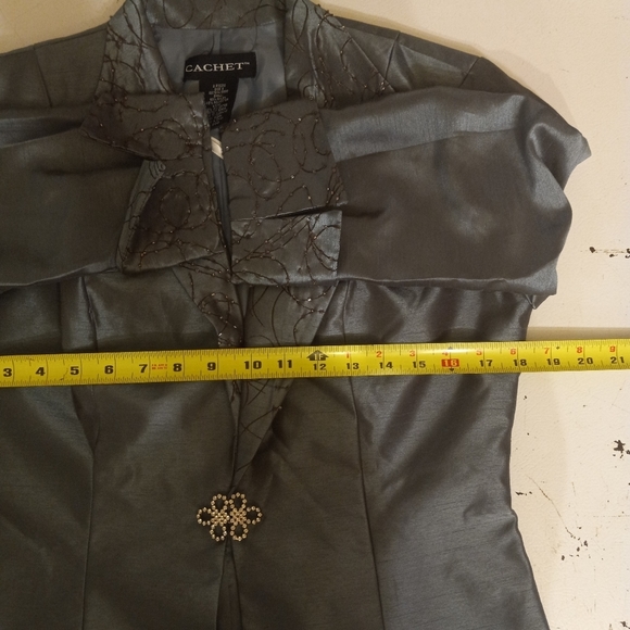 Cachet 2pc Lg Formal Dress Crop Jacket Sage Green Embroider Rhinestones Sz 8/36 - Picture 11 of 16